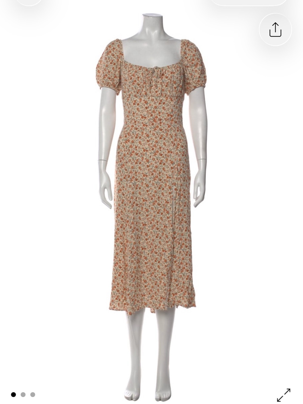Reformation Cream Midi Skirt with Rust Floral Print